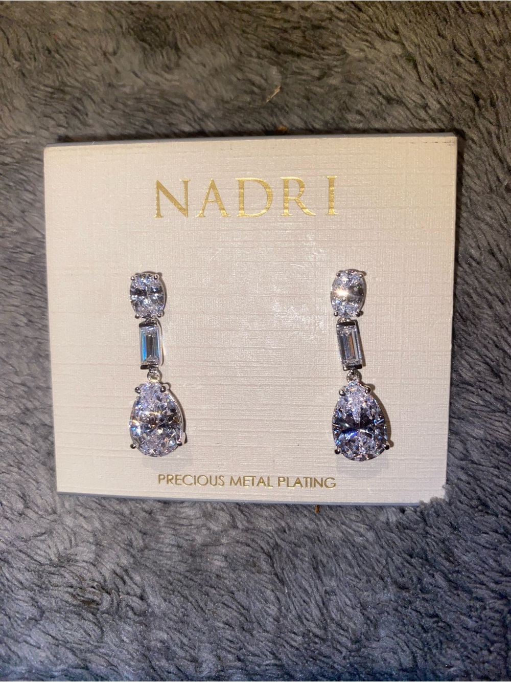 Nadri Silver-Tone Crystal Drop Earrings in White